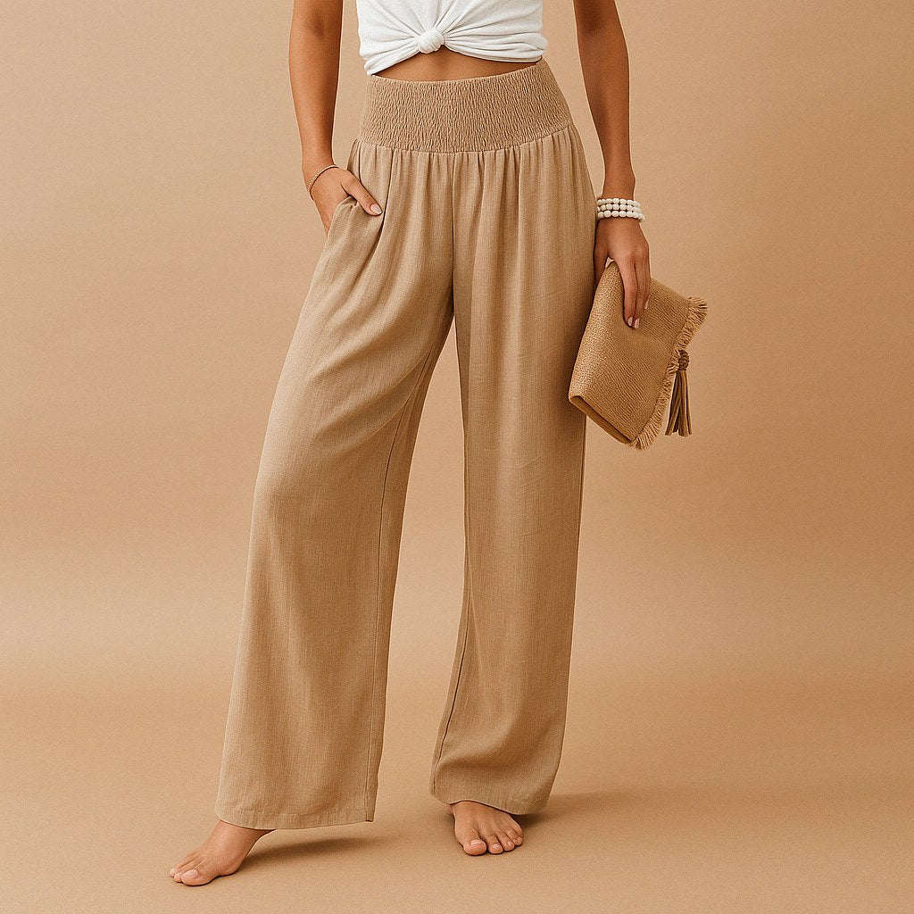 Monique — Wide Leg Summer Pants for Women with Smocked Waist