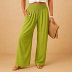 Monique — Wide Leg Summer Pants for Women with Smocked Waist (5)