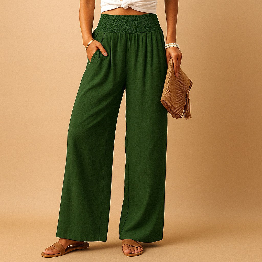 Monique — Wide Leg Summer Pants for Women with Smocked Waist (6)
