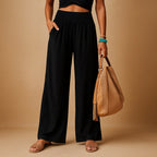 Monique — Wide Leg Summer Pants for Women with Smocked Waist (7)