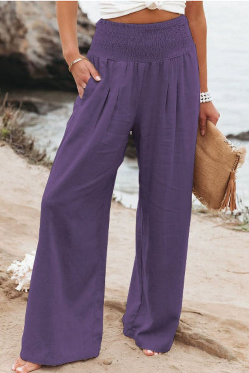 Monique — Wide Leg Summer Pants for Women with Smocked Waist (8)