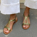 Mylene — Metallic Flat Sandals for Women with T Strap (6)