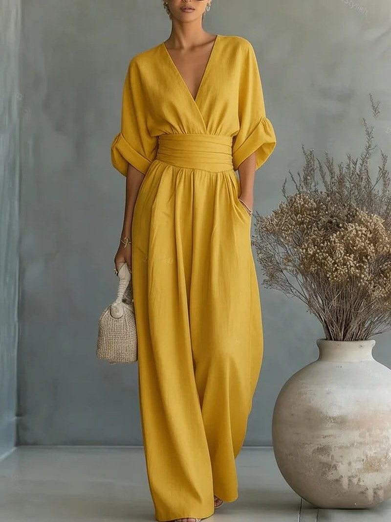 Nadine — V Neck Wide Leg Jumpsuit for Women with Pockets (3)