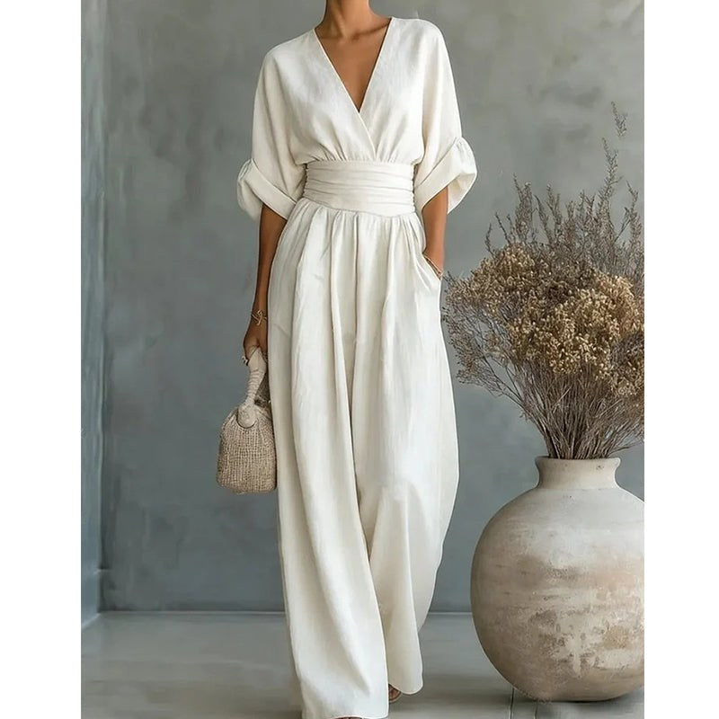 Nadine — V Neck Wide Leg Jumpsuit for Women with Pockets (6)