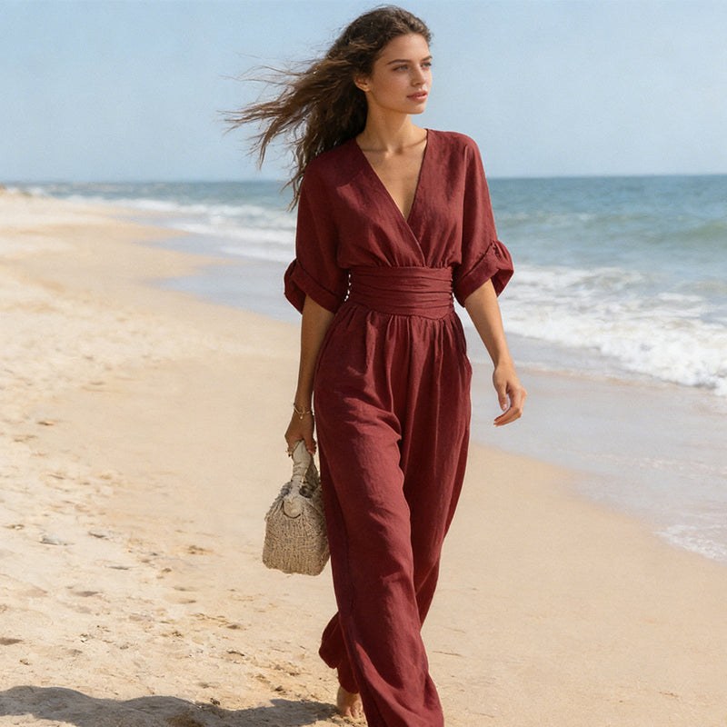 Nadine — V Neck Wide Leg Jumpsuit for Women with Pockets (7)