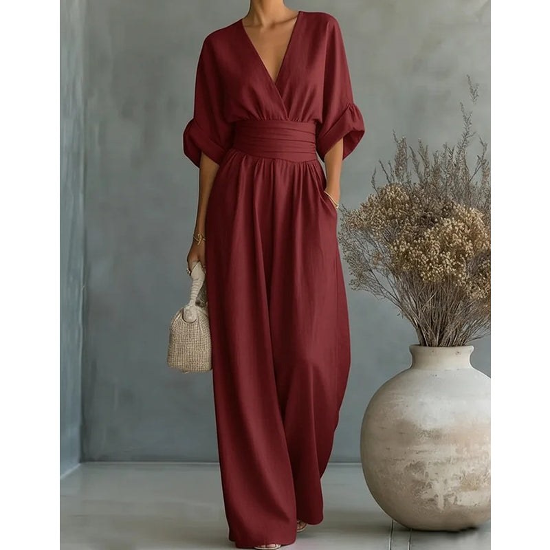 Nadine — V Neck Wide Leg Jumpsuit for Women with Pockets (8)