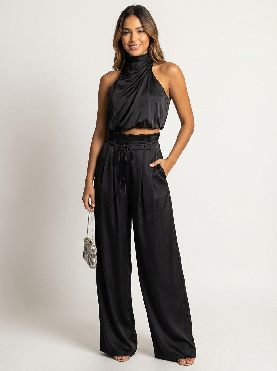 Nais — Satin Pants Set for Women with Halter Top