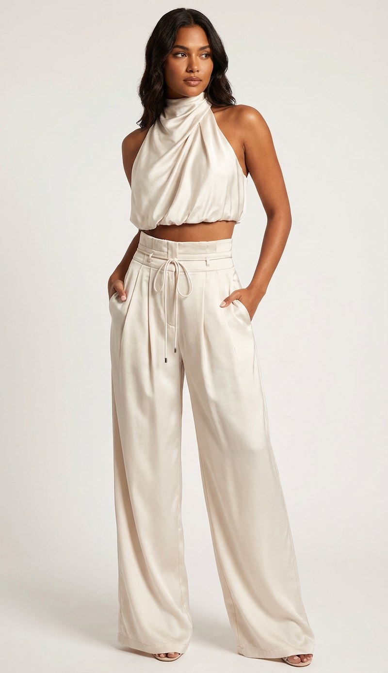 Nais — Satin Pants Set for Women with Halter Top (2)