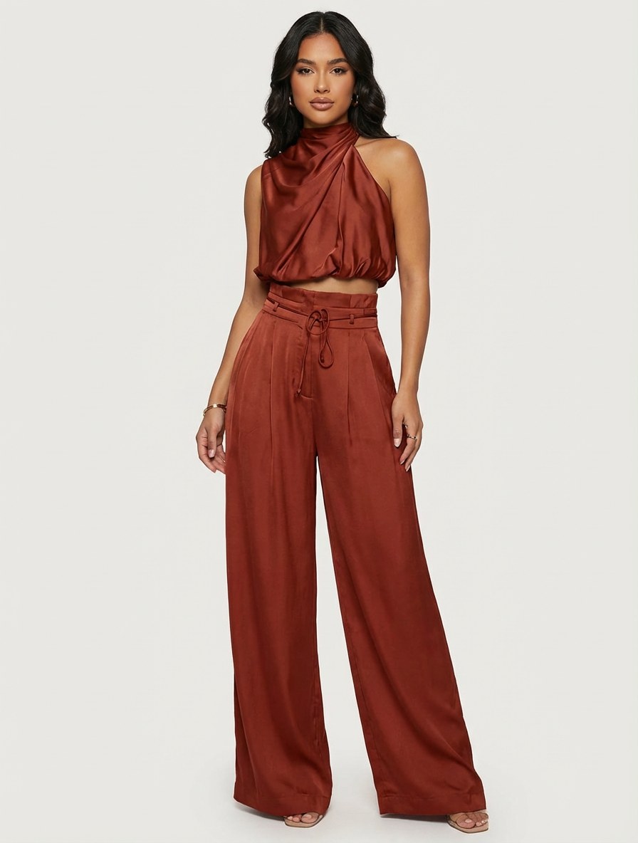 Nais — Satin Pants Set for Women with Halter Top (3)