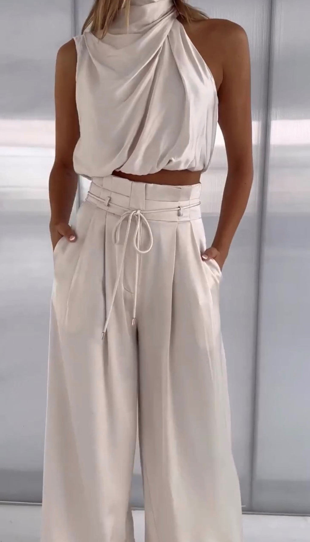 Nais — Satin Pants Set for Women with Halter Top (6)