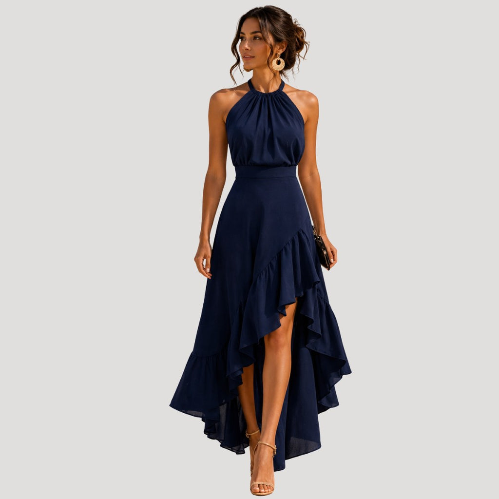 Nathalie — Layered Halter Maxi Dress for Women with High Low Hem (2)