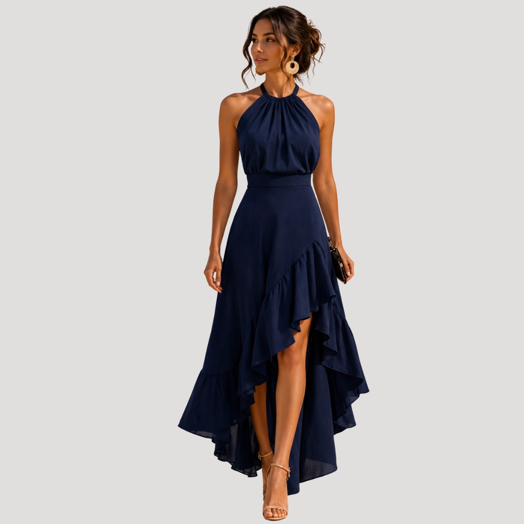 Nathalie — Layered Halter Maxi Dress for Women with High Low Hem (2)