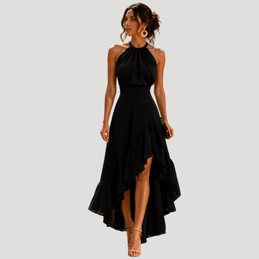 Nathalie — Layered Halter Maxi Dress for Women with High Low Hem (4)