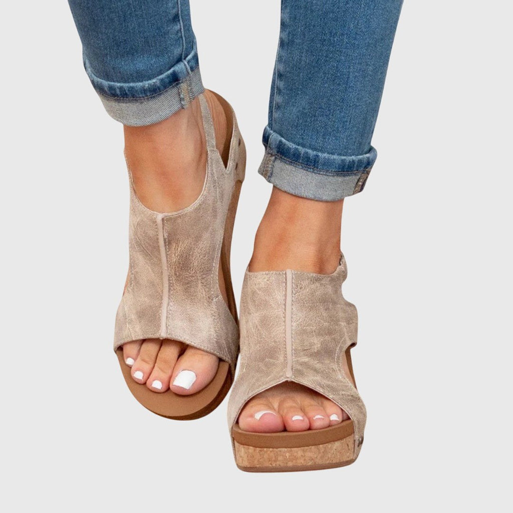 Nicole — Suede Look Wedge Sandals for Women with Open Toe