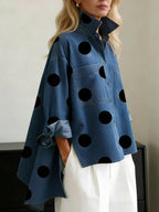 Noemie — Polka Dot Button Up Shirt for Women with Front Pockets