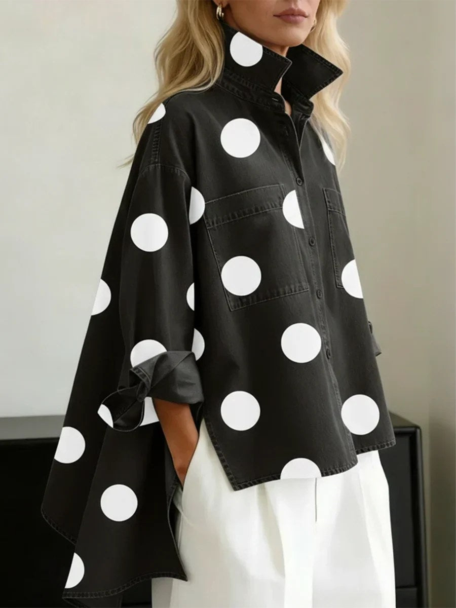 Noemie — Polka Dot Button Up Shirt for Women with Front Pockets (2)