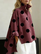 Noemie — Polka Dot Button Up Shirt for Women with Front Pockets (4)