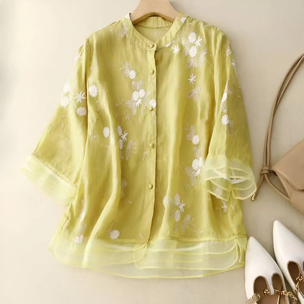 Ondine — Floral Embroidered Blouse for Women with Button Front (2)