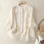 Ondine — Floral Embroidered Blouse for Women with Button Front (4)