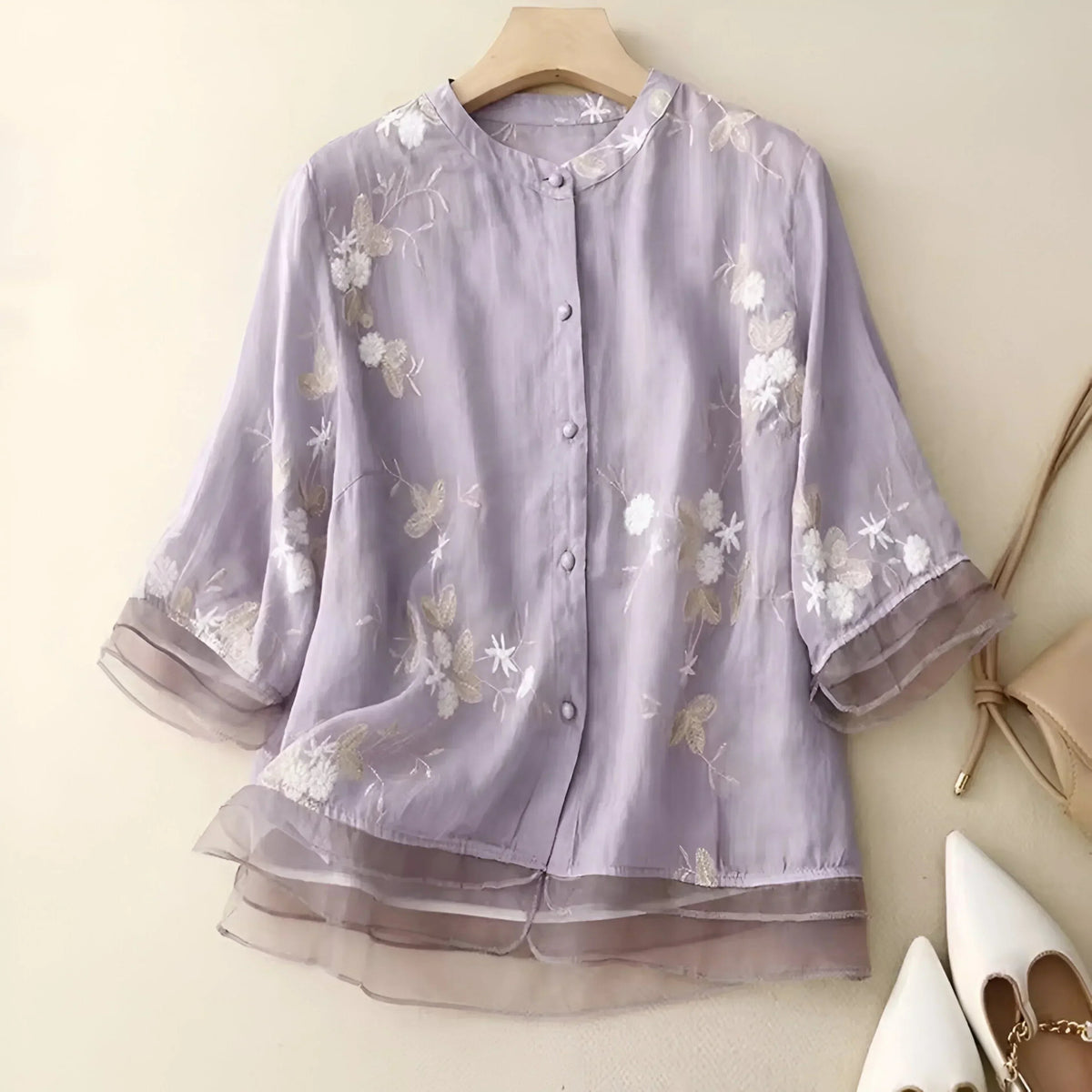 Ondine — Floral Embroidered Blouse for Women with Button Front (6)