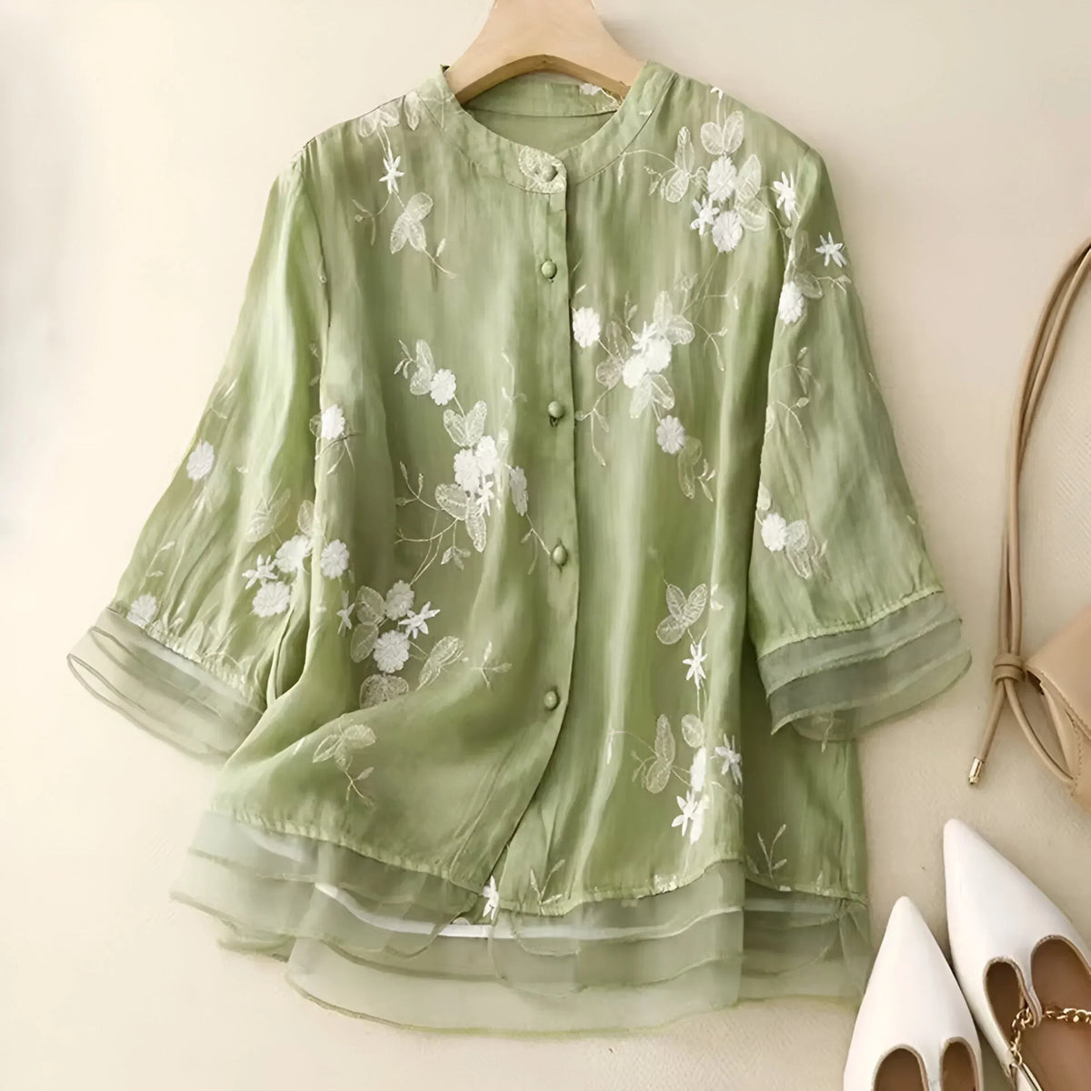Ondine — Floral Embroidered Blouse for Women with Button Front (8)