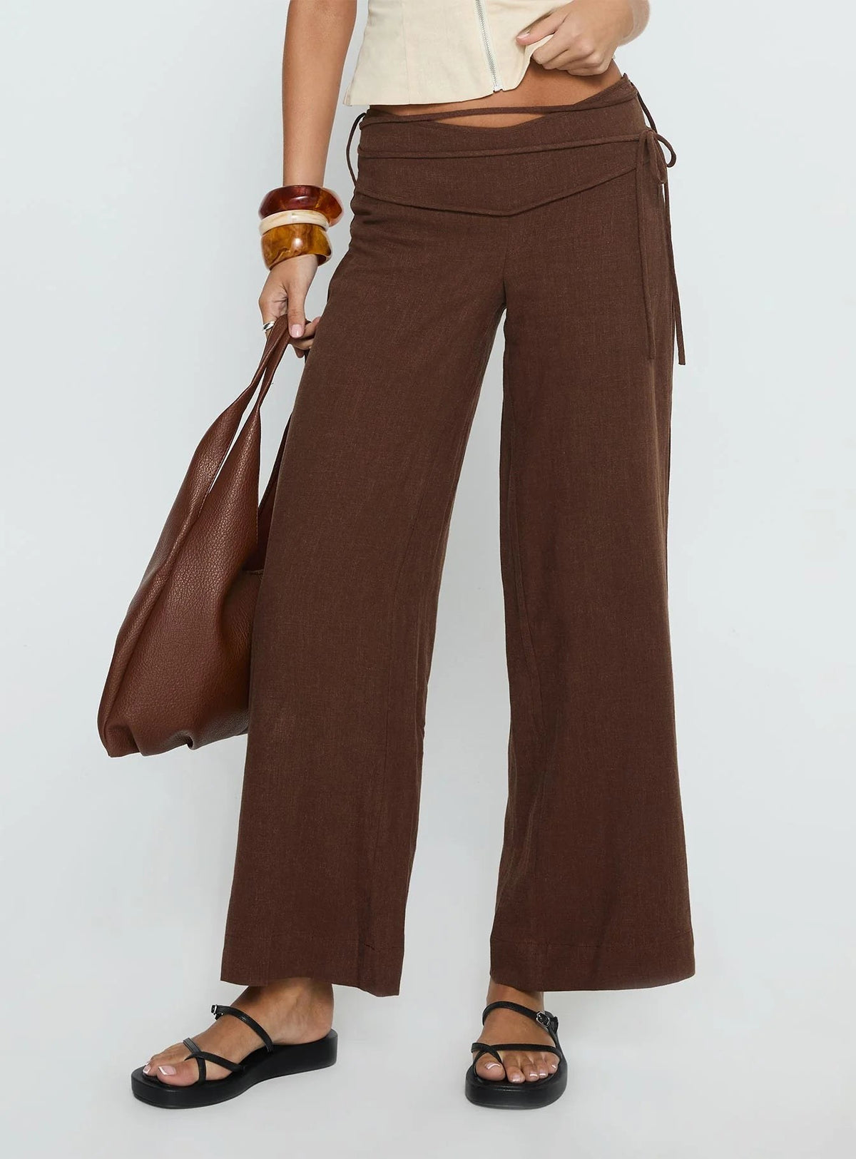 Pauline — Linen Blend Wide Leg Pants for Women with Tie Waist (10)