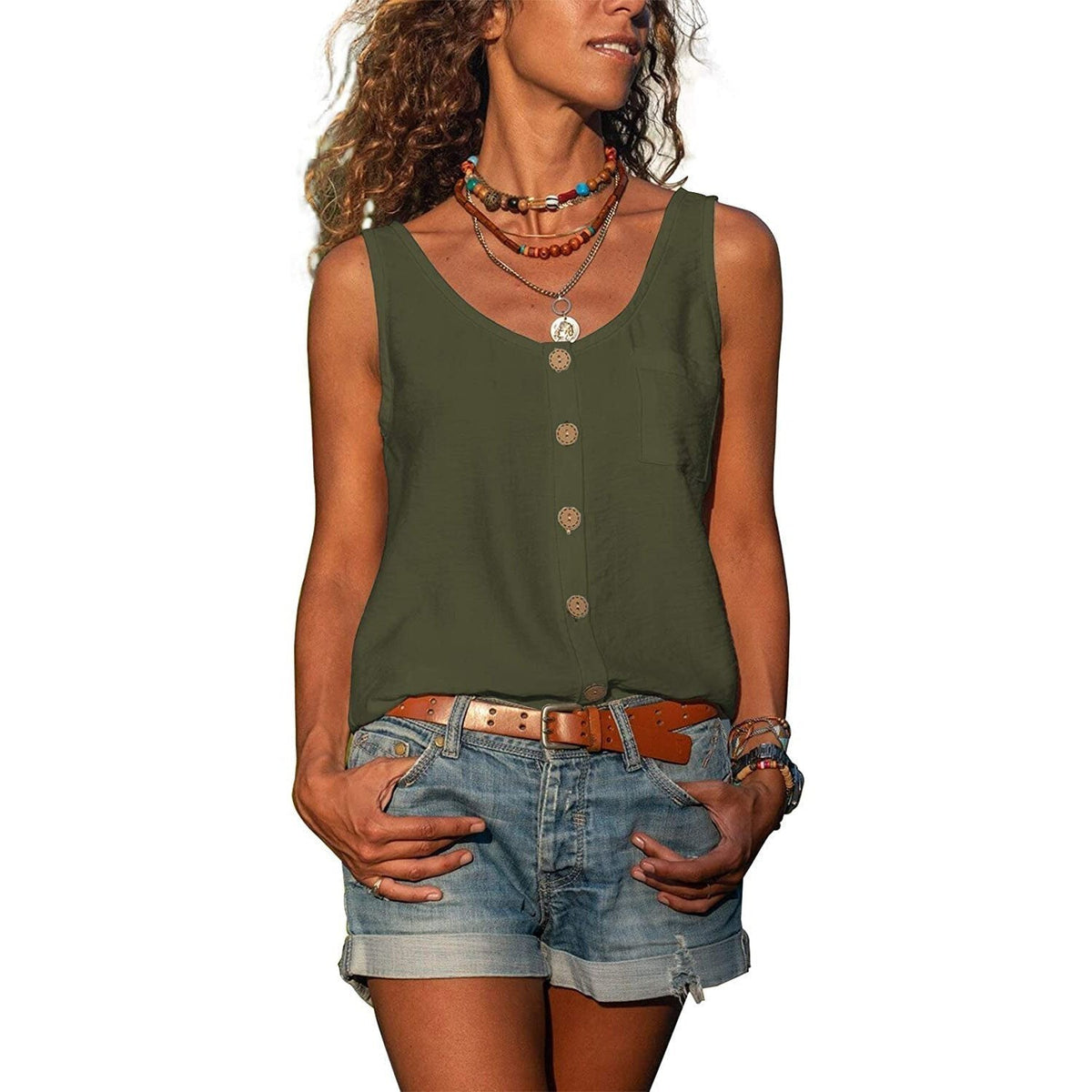 Perrine — Button Tank Top for Women with Round Neck (5)