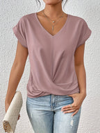 Raphaelle — Knot Front T Shirt for Women with V Neck