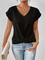 Raphaelle — Knot Front T Shirt for Women with V Neck (2)