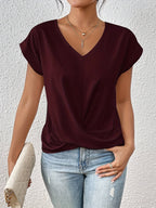 Raphaelle — Knot Front T Shirt for Women with V Neck (3)