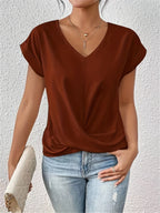 Raphaelle — Knot Front T Shirt for Women with V Neck (4)