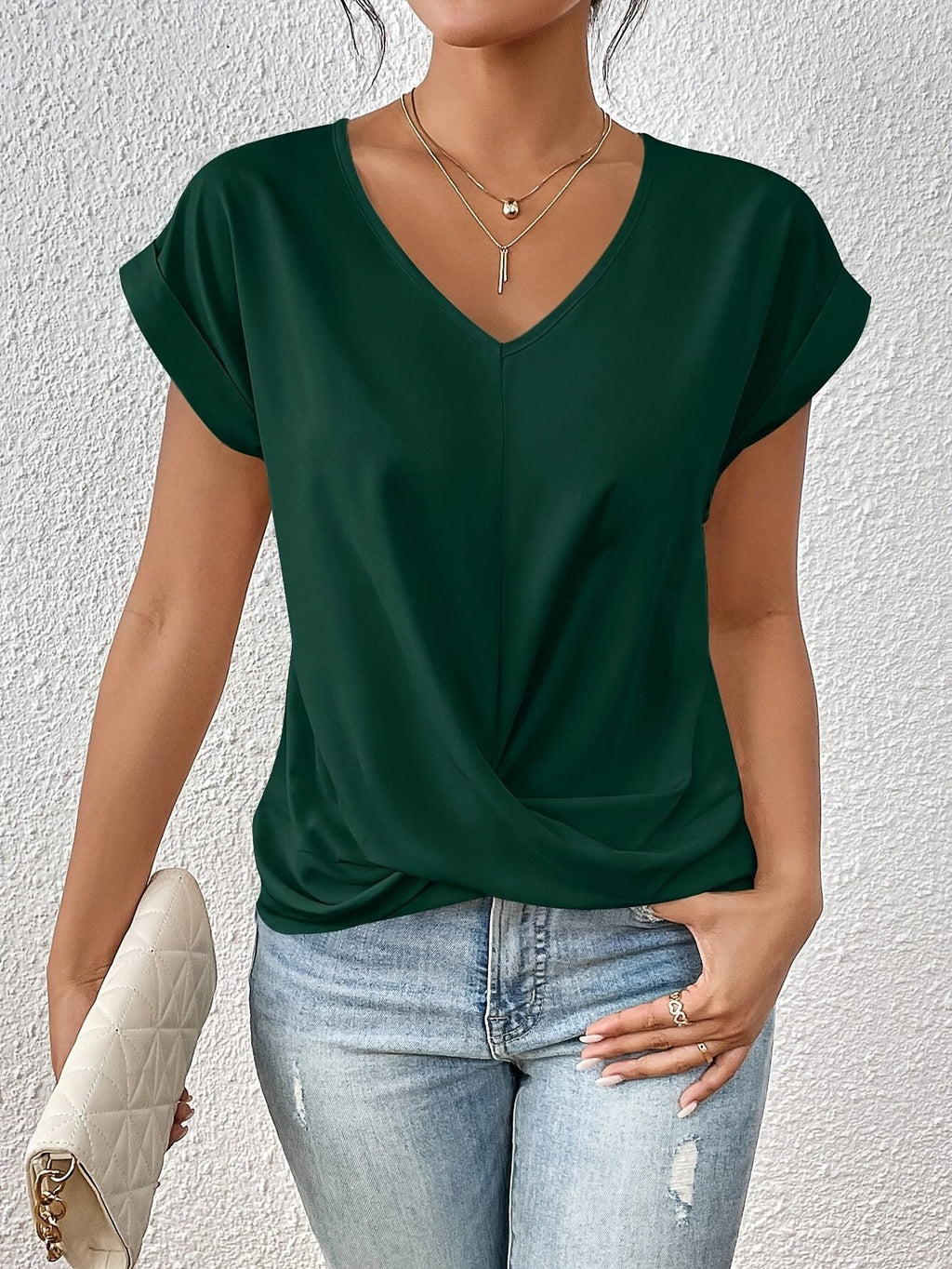 Raphaelle — Knot Front T Shirt for Women with V Neck (5)