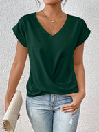 Raphaelle — Knot Front T Shirt for Women with V Neck (5)