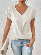 Raphaelle — Knot Front T Shirt for Women with V Neck (7)
