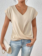 Raphaelle — Knot Front T Shirt for Women with V Neck (8)