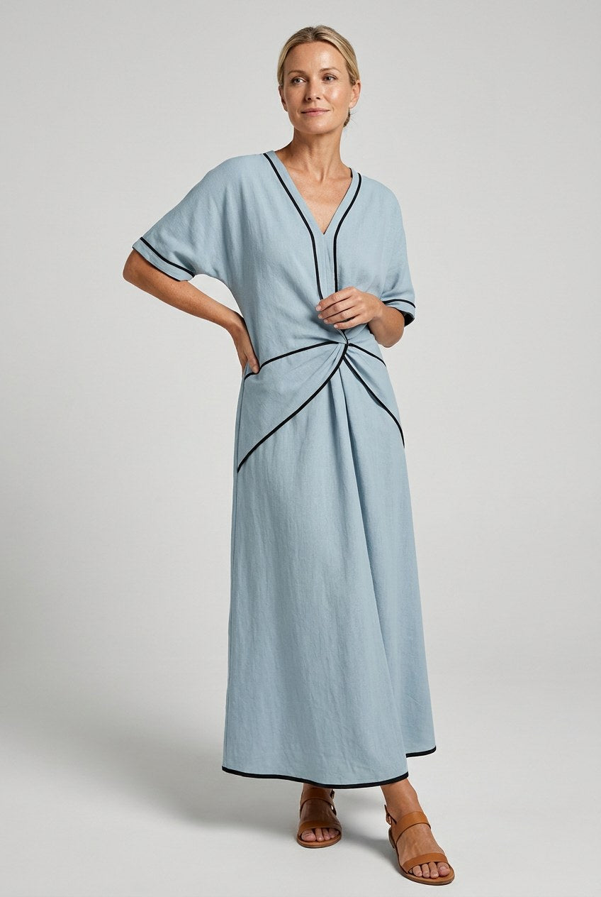 Romane — Knot Front Maxi Dress for Women with V Neck (2)