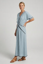 Romane — Knot Front Maxi Dress for Women with V Neck (3)