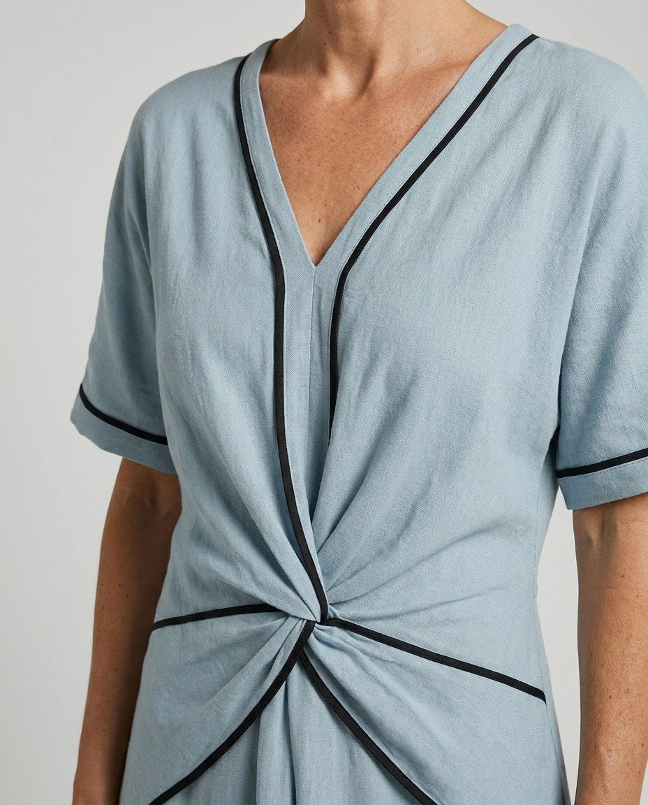 Romane — Knot Front Maxi Dress for Women with V Neck (5)