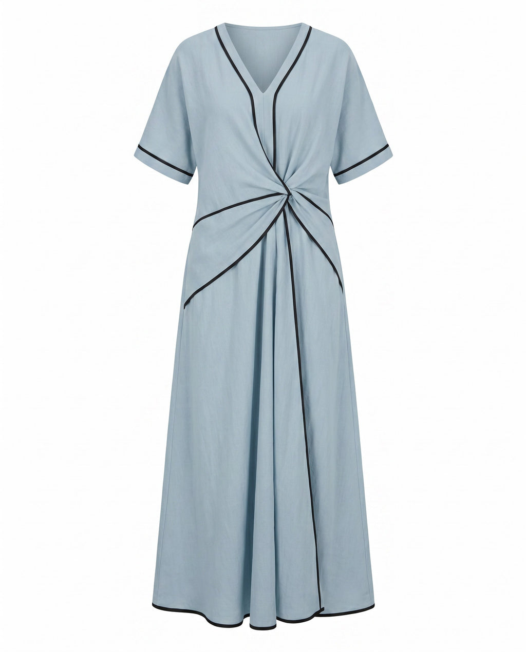 Romane — Knot Front Maxi Dress for Women with V Neck (6)
