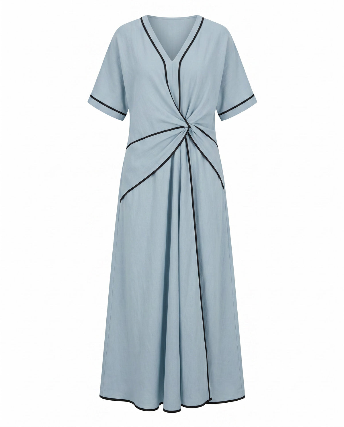 Romane — Knot Front Maxi Dress for Women with V Neck (6)