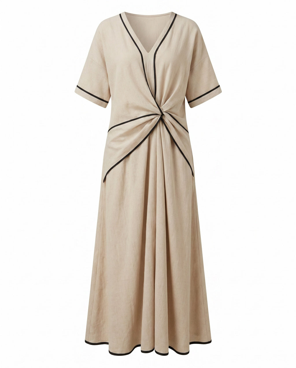 Romane — Knot Front Maxi Dress for Women with V Neck (8)