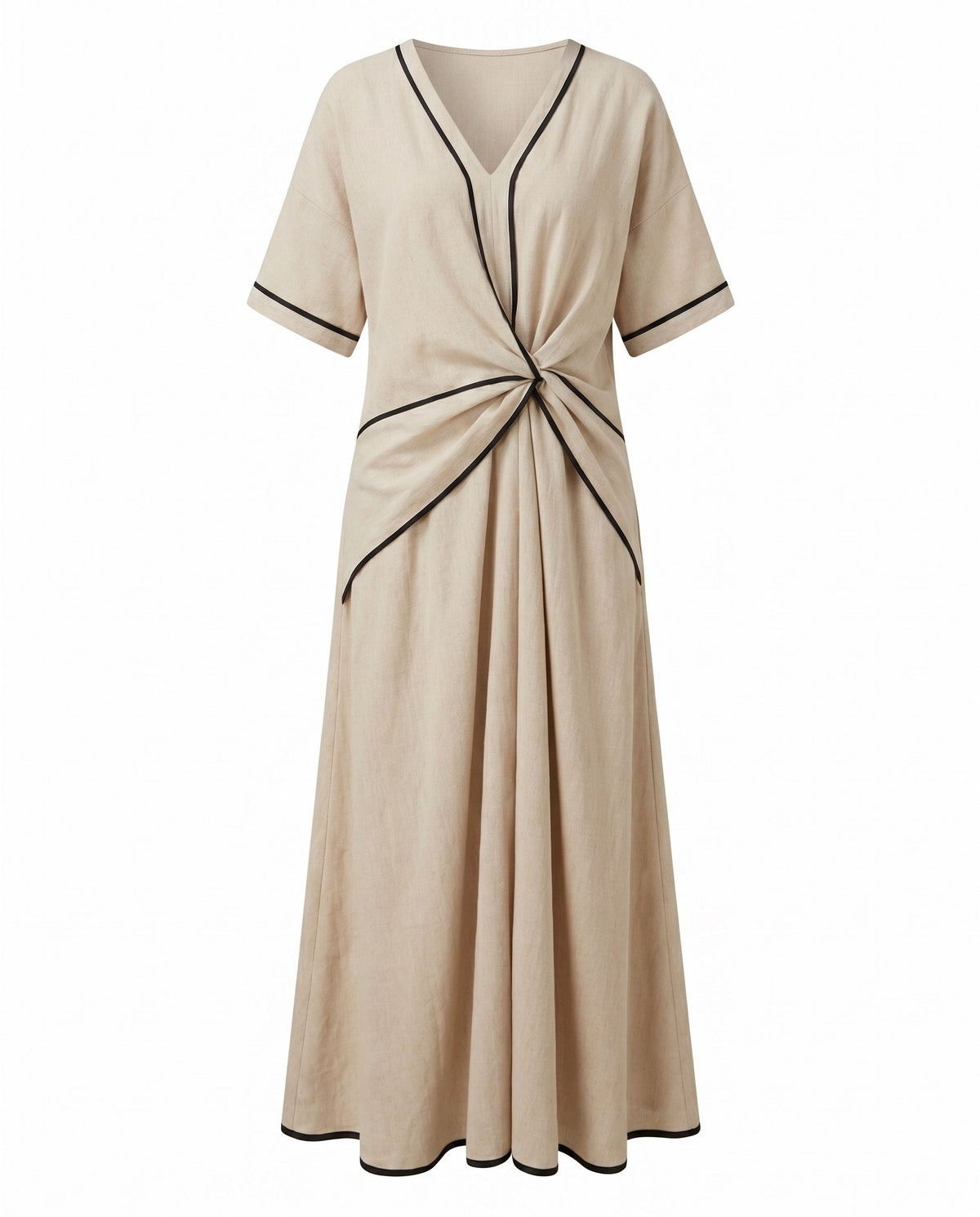 Romane — Knot Front Maxi Dress for Women with V Neck (8)