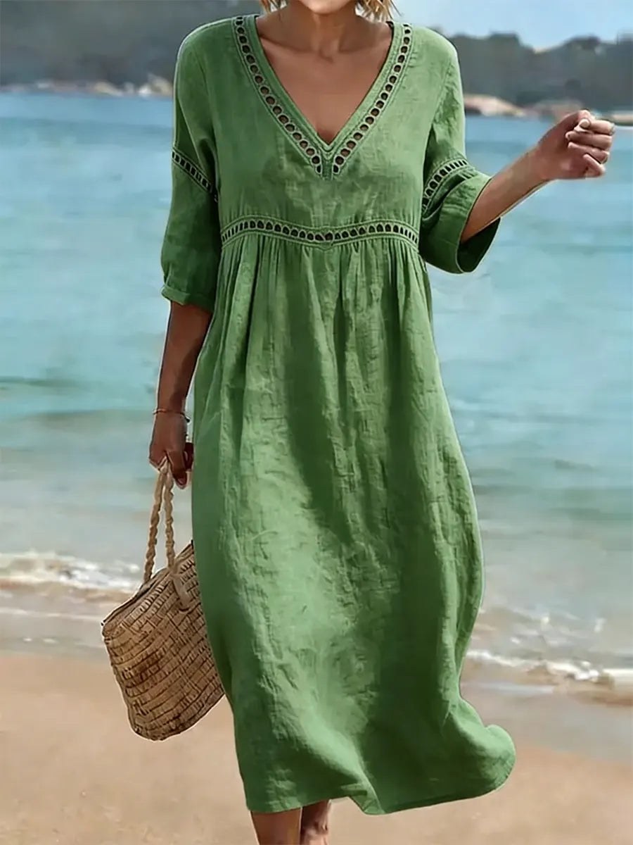 Rose — Cotton Maxi Dress for Women with V Neck