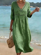Rose — Cotton Maxi Dress for Women with V Neck