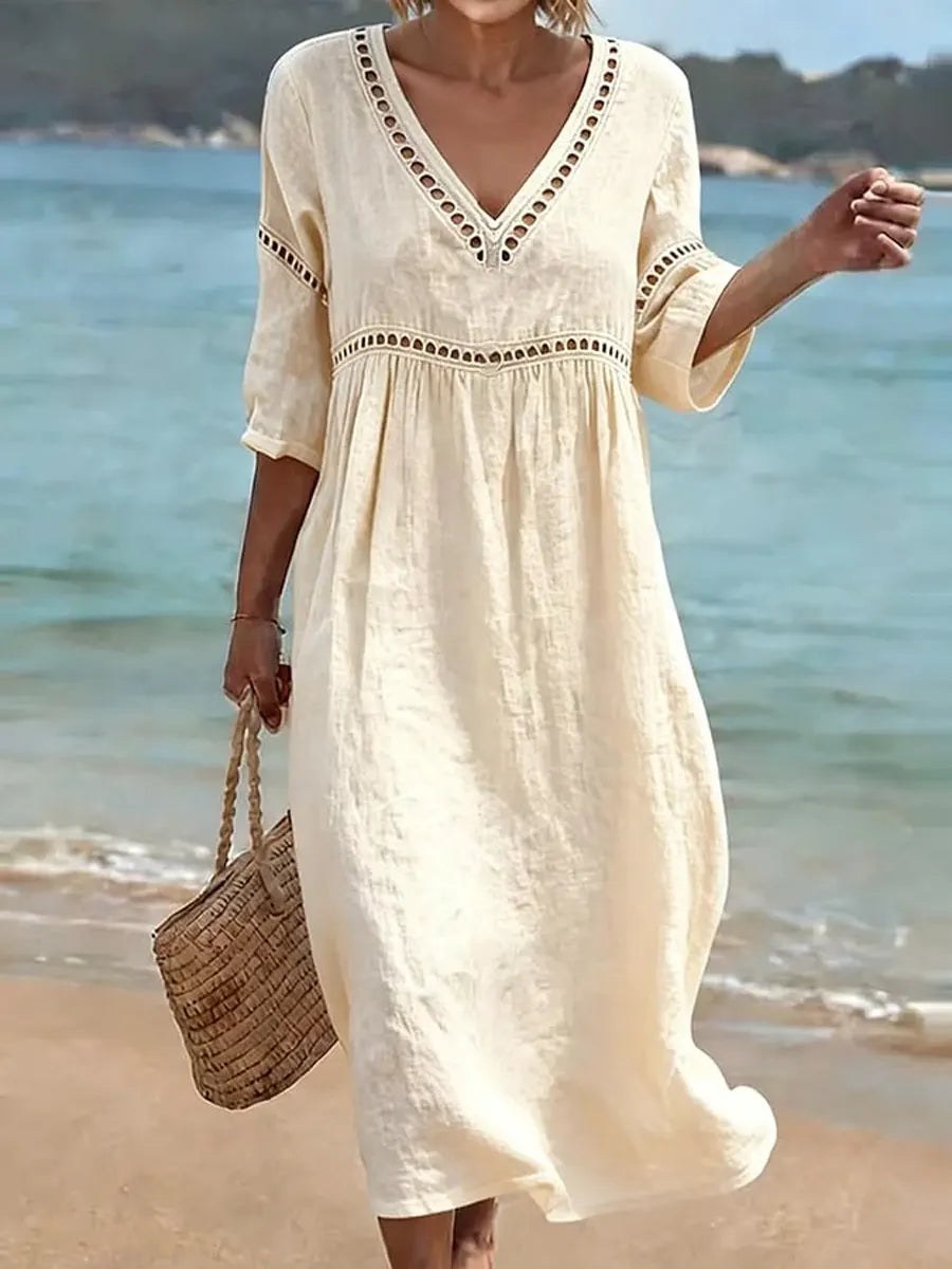 Rose — Cotton Maxi Dress for Women with V Neck (2)