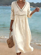Rose — Cotton Maxi Dress for Women with V Neck (2)