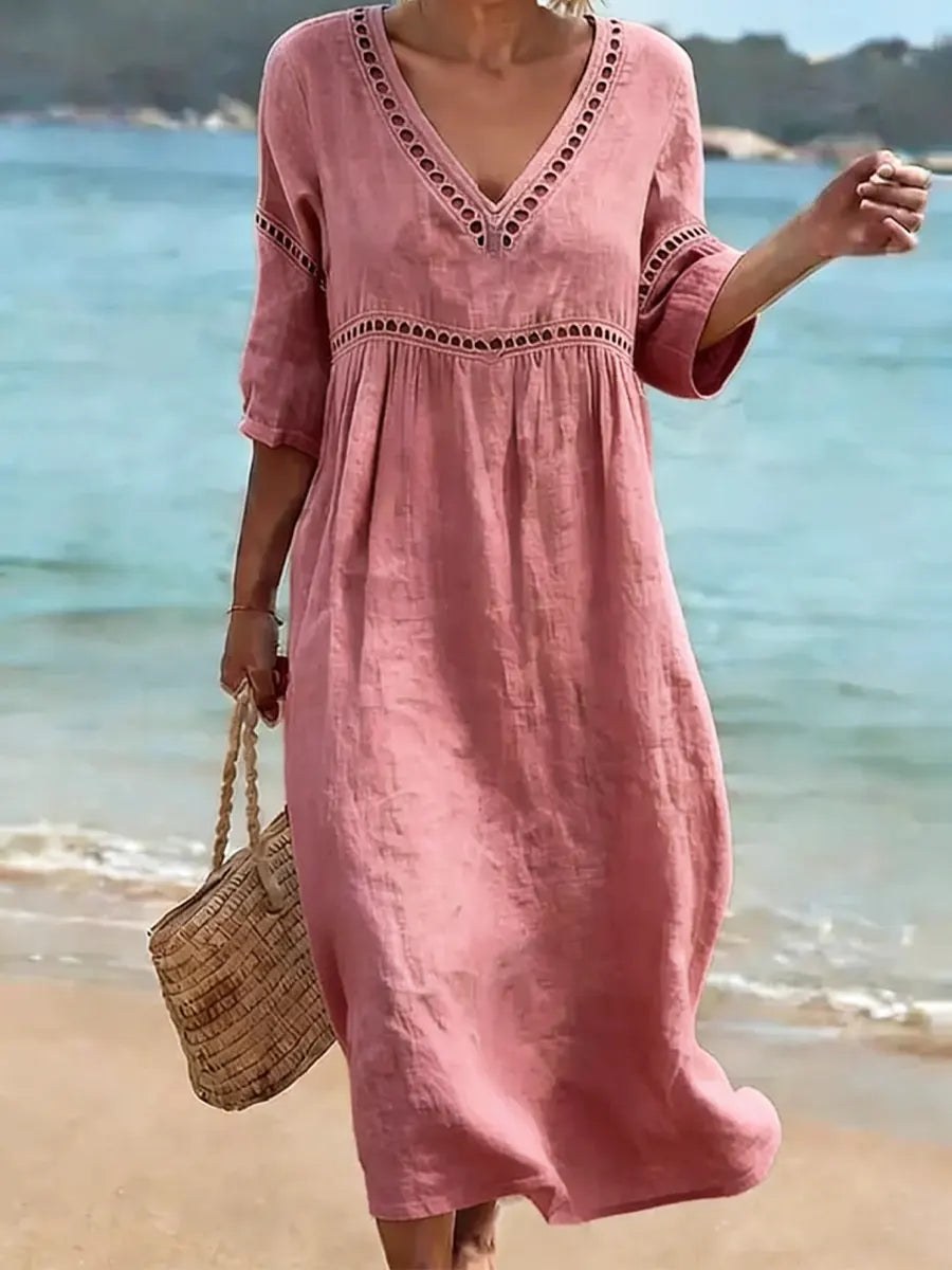 Rose — Cotton Maxi Dress for Women with V Neck (3)