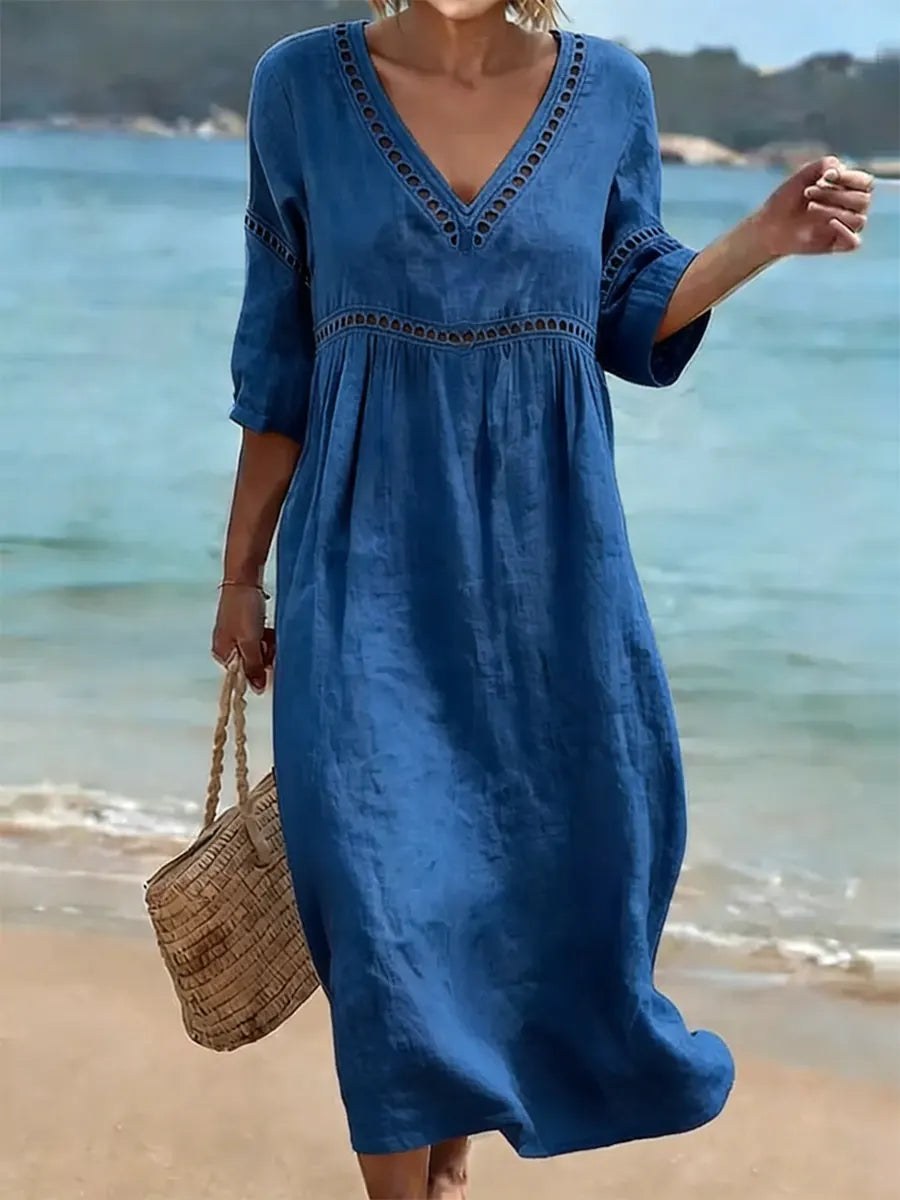 Rose — Cotton Maxi Dress for Women with V Neck (4)