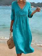 Rose — Cotton Maxi Dress for Women with V Neck (5)