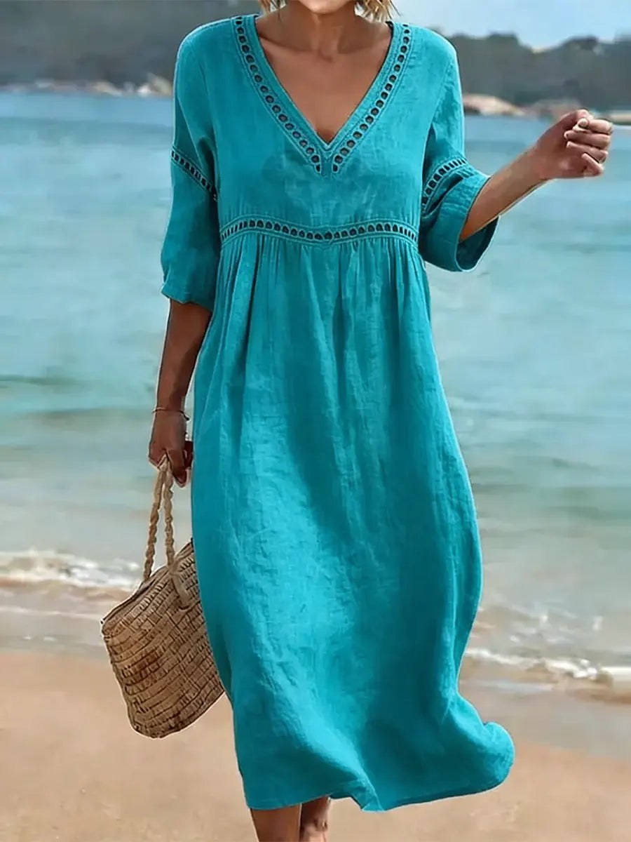 Rose — Cotton Maxi Dress for Women with V Neck (5)